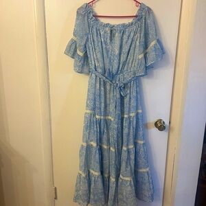 Blue paisley tiered maternity dress